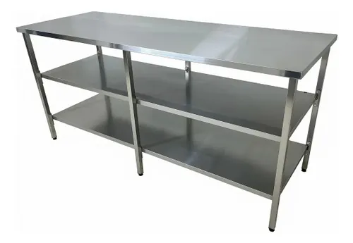 Mesa Inox 150 com 2 Prateleiras Lisas 150x70x90 Industrial