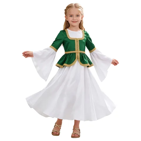 # Vestido Medieval Renascentista 6-16 com Mangas Longas em Bloco de Cores, Fantasia Vintage de Princesa para Halloween, Carnaval e Festas