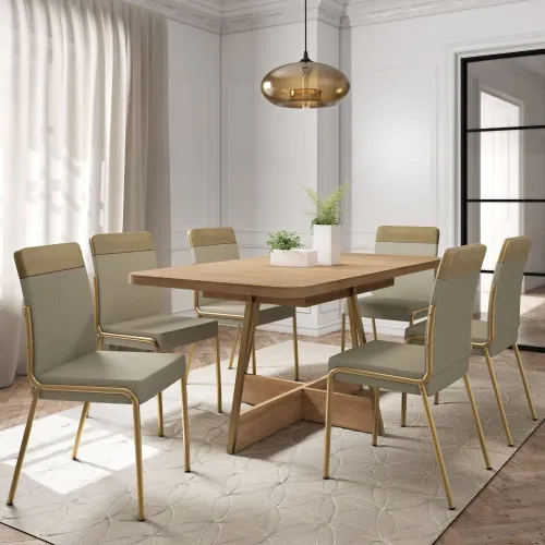 Conjunto Sala de Jantar 6 Cadeiras Paris Carraro Carvalho Dourado