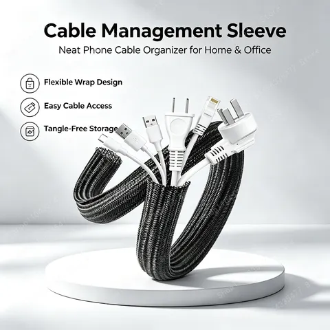 Capa de Cabo Trançada de Nylon PET 1m/3m/5m para Proteção de Fios de Mesa, PC e TV, Organizador de Cabos