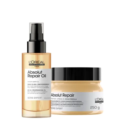 Kit Máscara 250ml e Óleo 90ml L'Oréal Professionnel Serie Expert Absolut Repair Gold Quinoa Protein
