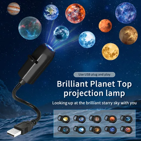 1 Pacote de Luminária Noturna USB com Projeção de Planetas, 360° °   Luz Rotativa com Slides Multicoloridos para Quarto e Carro, Plug USB 5V