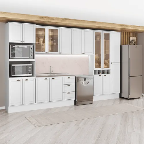 Armário de Cozinha Completa com Balcão Milla Vitrum Carraro Branco