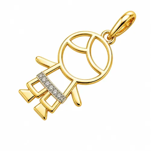 Pingente Menino Vazado com 5 Brilhantes 2 cm em Ouro 18K