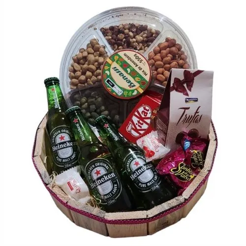 Cesta Cerveja e Petiscos e Chocolate