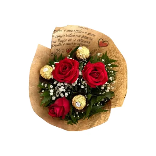 Mini Buquê com Rosas e Ferrero Rocher