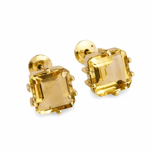 Brinco 9 mm Quadrado Citrino em Ouro 18K