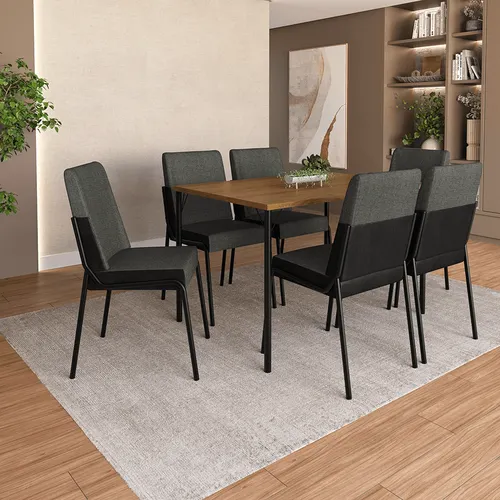 Conjunto de Sala de Jantar 6 Cadeiras Savona Carraro Freijó Preto