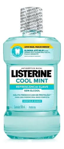 LISTERINE Cool Mint Suave Enxaguante Bucal sem Álcool, 500mL