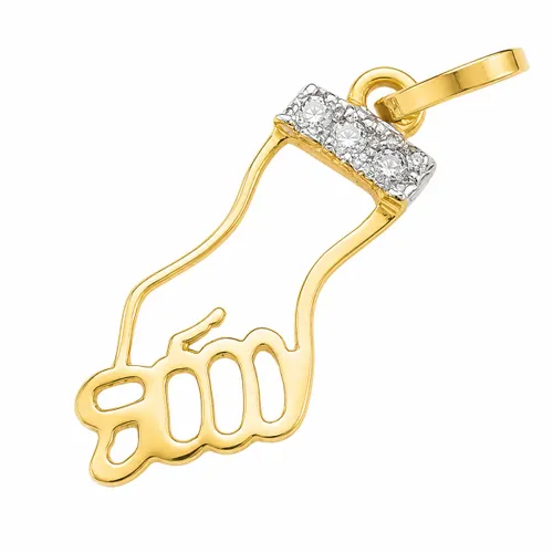 Pingente Figa Vazada com 3 Diamantes 2 cm em Ouro 18K