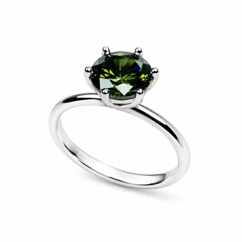 Anel Solitário 6 Garras com Zircônia Oliva 8 mm em Prata