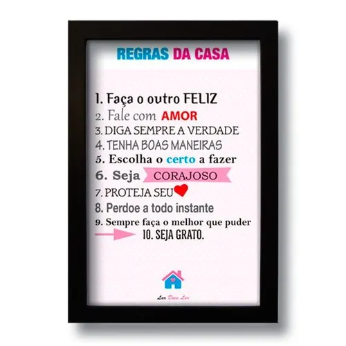 Quadro Decorativo Frase Regras da Casa 33x43 cm