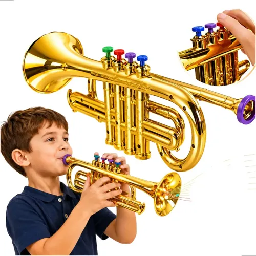Trompete Infantil Brinquedo Musical Instrumento Educativo Iniciante Som Real Presente Mini Unissex Criança Menino e Menina