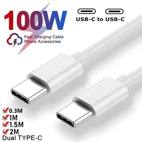 Cabo Tipo C para Tipo C 100W PD com Carregamento Rápido para iPhone 15 17 Pro Max Huawei Mate 60 Xiaomi Samsung Cabo Carregador USB C para USB C