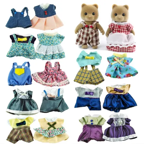 Vestido casa de bonecas acessórios 1:12 floresta animal família roupas moda uso diário roupas casuais colete camisa saia calças para boneca