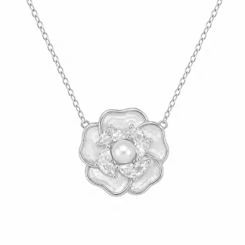Colar Flor com Pérola e Zircônias em Prata 925