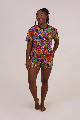 Shorts Pijama Evasê Estampa Mundo dos Doodles