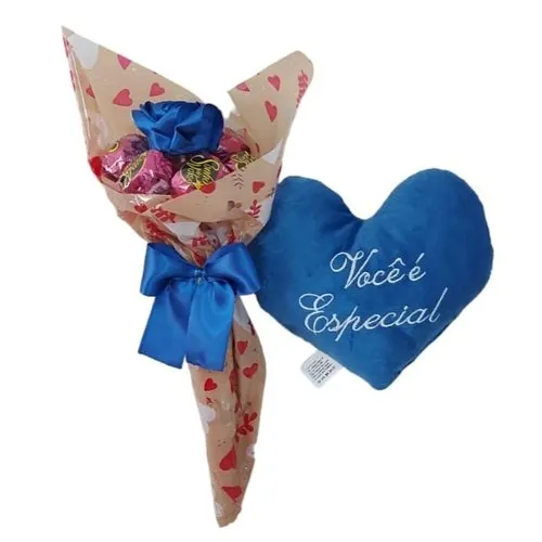 Buque com Rosa Permanente e Pelúcia Azul