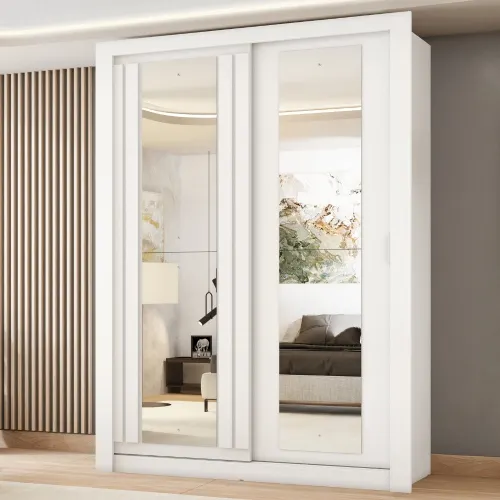 Guarda Roupa Solteiro 2 Portas Darvi c/ 2 Espelhos Carraro Branco