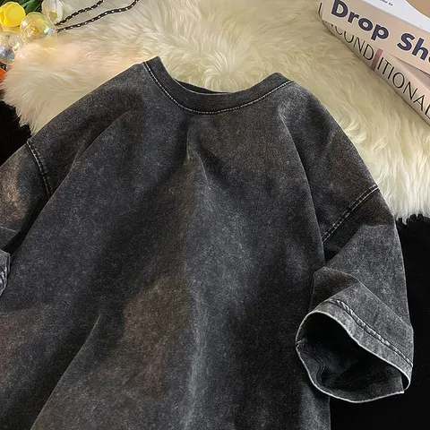 Camiseta Oversized de Qualidade com Lavagem Ácida para Homens, Camisetas Vintage Streetwear com Lavagem Mineral, Camisetas Soltas de Marca de Luxo para Meninos e Mulheres