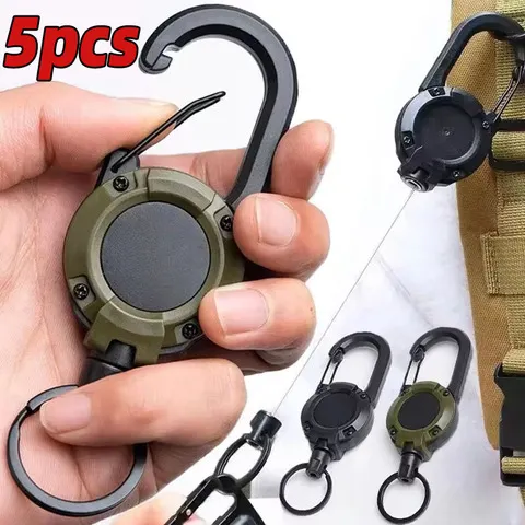 Mosquetão retrátil resistente, corda de fio de aço forte, fivela, chaveiro de mola, acessório esportivo ao ar livre, ferramenta de chaveiro