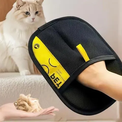 Gatos de estimação removedor de pêlos luvas eletrostáticas para cães reutilizáveis laváveis luva de aliciamento com escova de rolo de fiapos 2 em 1