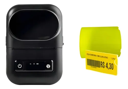 Mini Impressora Bluetooth + 5 Rolos Etiquetas Gôndolas 50x30 Cor Preto