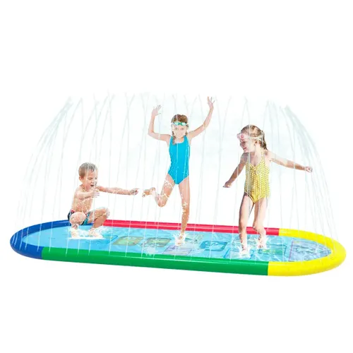 Tapete Splash Sprinkler Pad 250cm Infantil, Piscina de Água para Criança, Brinquedo de Verão para Exterior Cokunst Arco‑íris