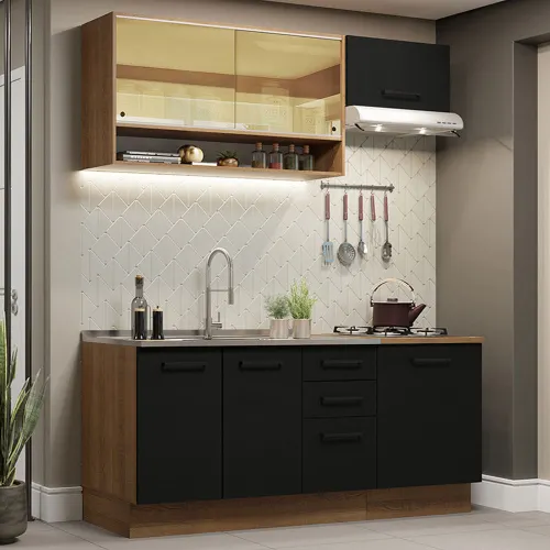 Armário de Cozinha Compacta 180cm Rustic Preto Agata Madesa 04
