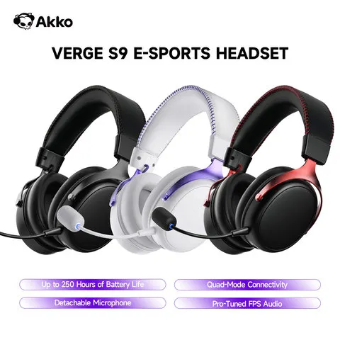 Fone de Ouvido AKKO Verge S9 para E-Sports com Microfone, Headphone Gamer Quad-Mode, Áudio Surround 7.1 Canais, Áudio FPS Otimizado, Driver de 53mm