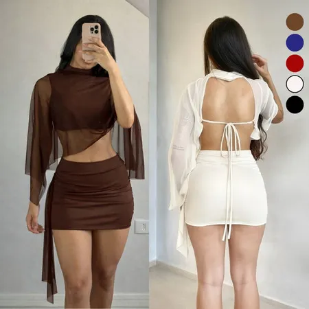 Conjunto Feminino Top e Saia com Tule  Suplex Fluit Premium Moda Gringa Luxo Balada