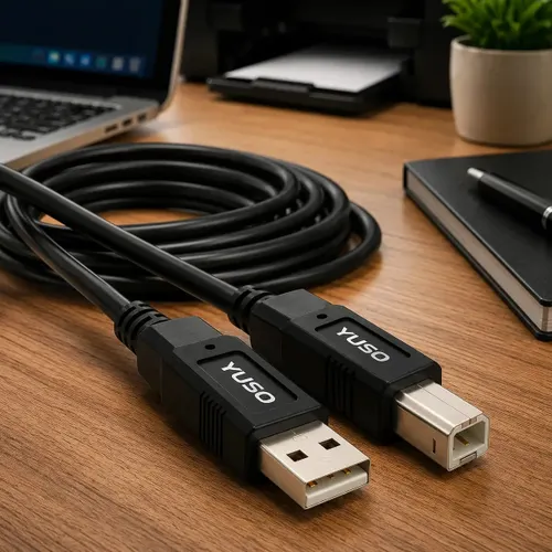Cabo Usb para Impressora e Scanner 2.0 3 Metros Universal Alta Velocidade Conectores Usb-a e Usb-b Compatível com Multifuncional Hp Canon Xerox Epson Multifuncional - Yuso Preto