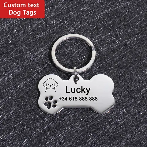 Etiquetas de Identificação Personalizadas para Cães com Nome e Texto, em Formato de Osso, em Aço Inoxidável com Gravação a Laser, Anti-perda, Etiqueta de Identificação Personalizada para Animais de Estimação