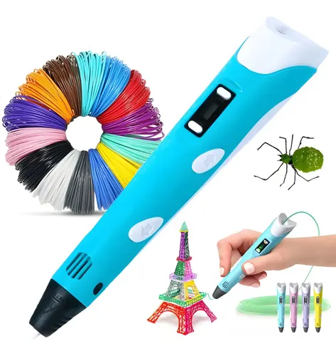 Caneta 3d Impressora Profissional Infantil com Refil e Cabo Usb Parosprotect Azul