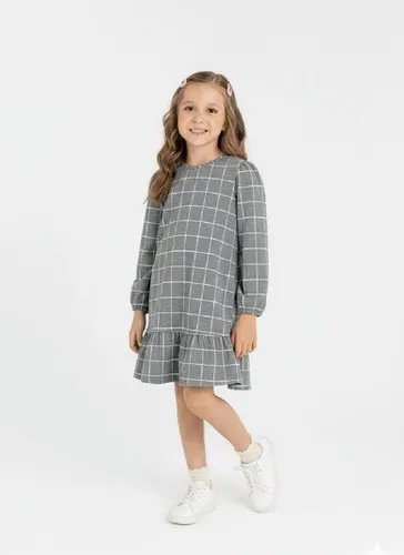 Vestido Infantil em Jacquard Xadrez (Cinza) Guloseima