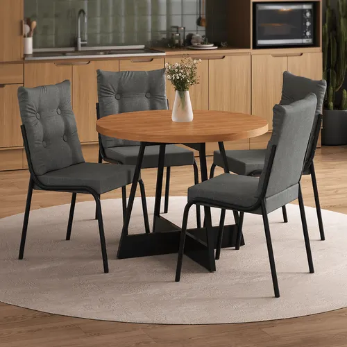 Conjunto Sala de Jantar 4 Cadeiras Santorini Carraro Preta