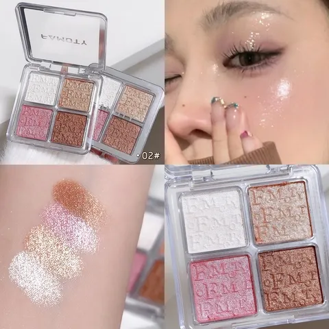 Paleta de iluminador facial de 4 cores, pó cozido suave com brilho perolado, maquiagem iluminadora brilhante duradoura