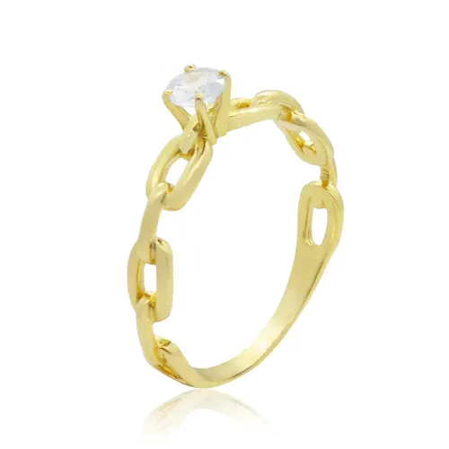 Anel Solitário Correntes com Zircônia 25pts em Ouro 18K