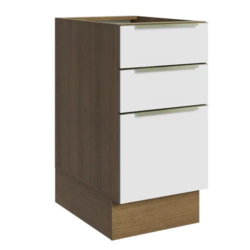 Balcão de Cozinha 40 x 60 cm 3 Gavetas (Sem Tampo) Rustic/Branco Veludo Lux Madesa