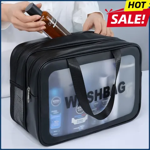 Separação seca-molhada dupla transparente saco de maquiagem do plutônio saco de lavagem portátil saco de armazenamento de cosméticos viagem fitness natação essencial