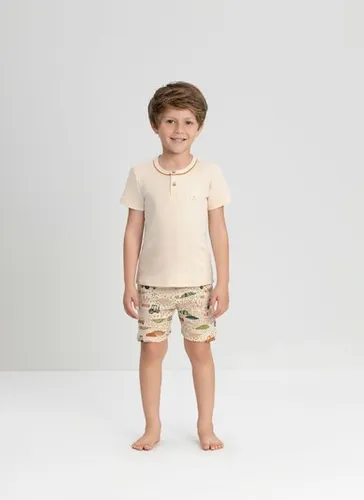 Conjunto de Pijama Infantil para Menino com Camiseta e Shorts em Suedine (Bege) Up Baby