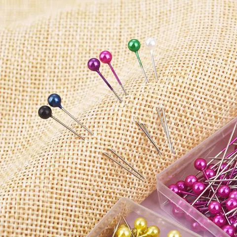 100 Peças/Caixa 38cm Agulhas de Cabeça de Pérola Redonda Coloridas, Alfinetes de Costura Retos para Confecção de Vestidos e Ferramentas de Costura DIY para Posicionamento