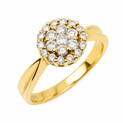 Anel Chuveiro com 21 Pontos de Diamantes em Ouro 18K