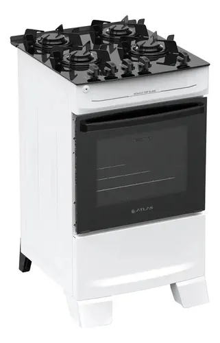 Fogão 4 Bocas Atlas Mônaco Top Glass Automático com Mesa de Vidro Branco Bivolt