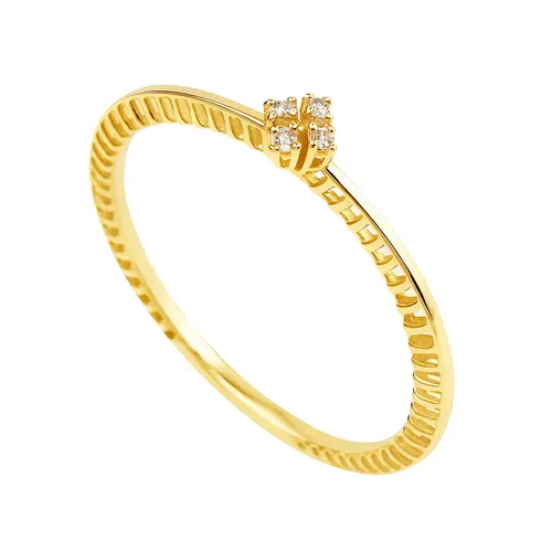 Anel com 4 Diamantes e Lateral Trabalhada em Ouro 18K