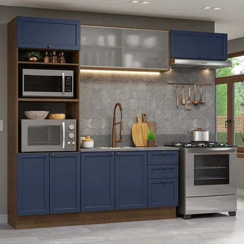 Armário de Cozinha Completa 270 cm Rustic/Azul Vik Madesa 03