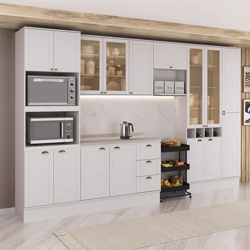 Armário de Cozinha Completa com Balcão Milla Iris Carraro Branco