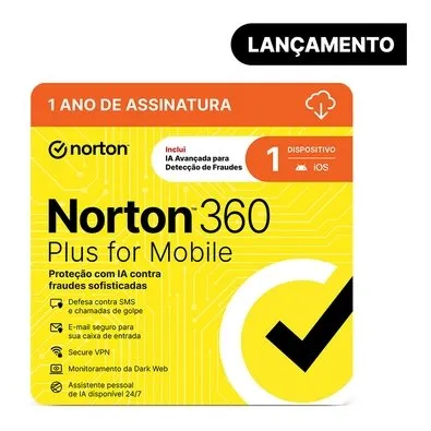 Antivírus Norton 360 Plus For Mobile, 1 Dispositivo, 12 Meses, Android e iOS, Digital para Download - 21484452