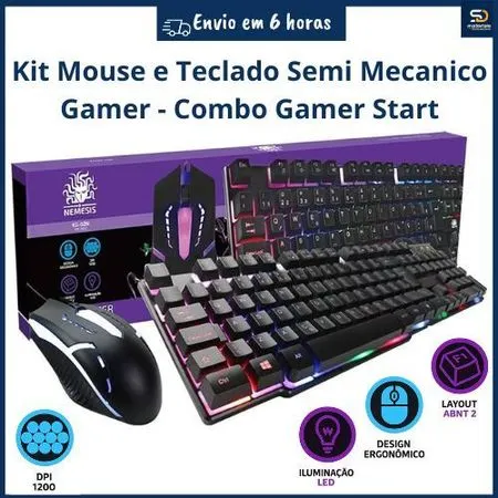 Kit Teclado Semi Mecânico Mouse Gamer Jogos Usb Led Retro iluminação