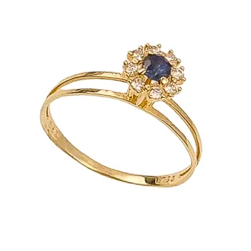 Anel Chuveiro Redondo Safira com Brilhantes em Ouro 18K